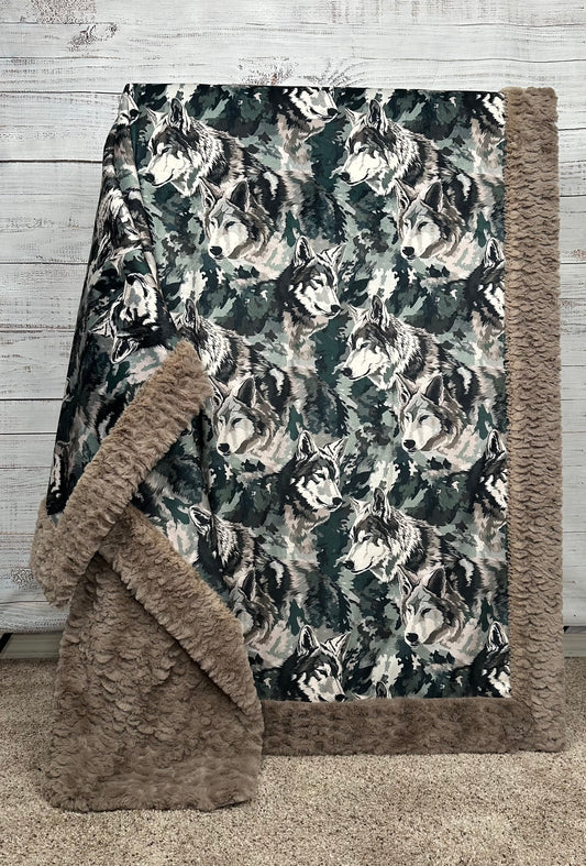 Wolves on Taupe Luxe Large 53x79 Minky Blanket