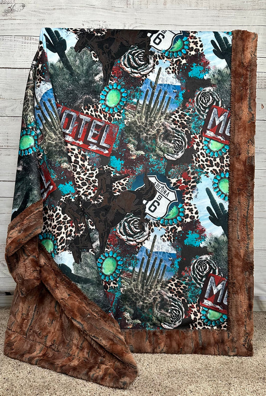 Arizona S. Route 66 on Rusty Copper Luxe Large 57x79 Minky Blanket