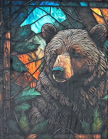 Stained Glass Bear on Rusty Copper Luxe Large 57x79 Minky Blanket