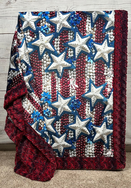 4th of July Stars on Red Luxe Large 55x79 Minky Blanket