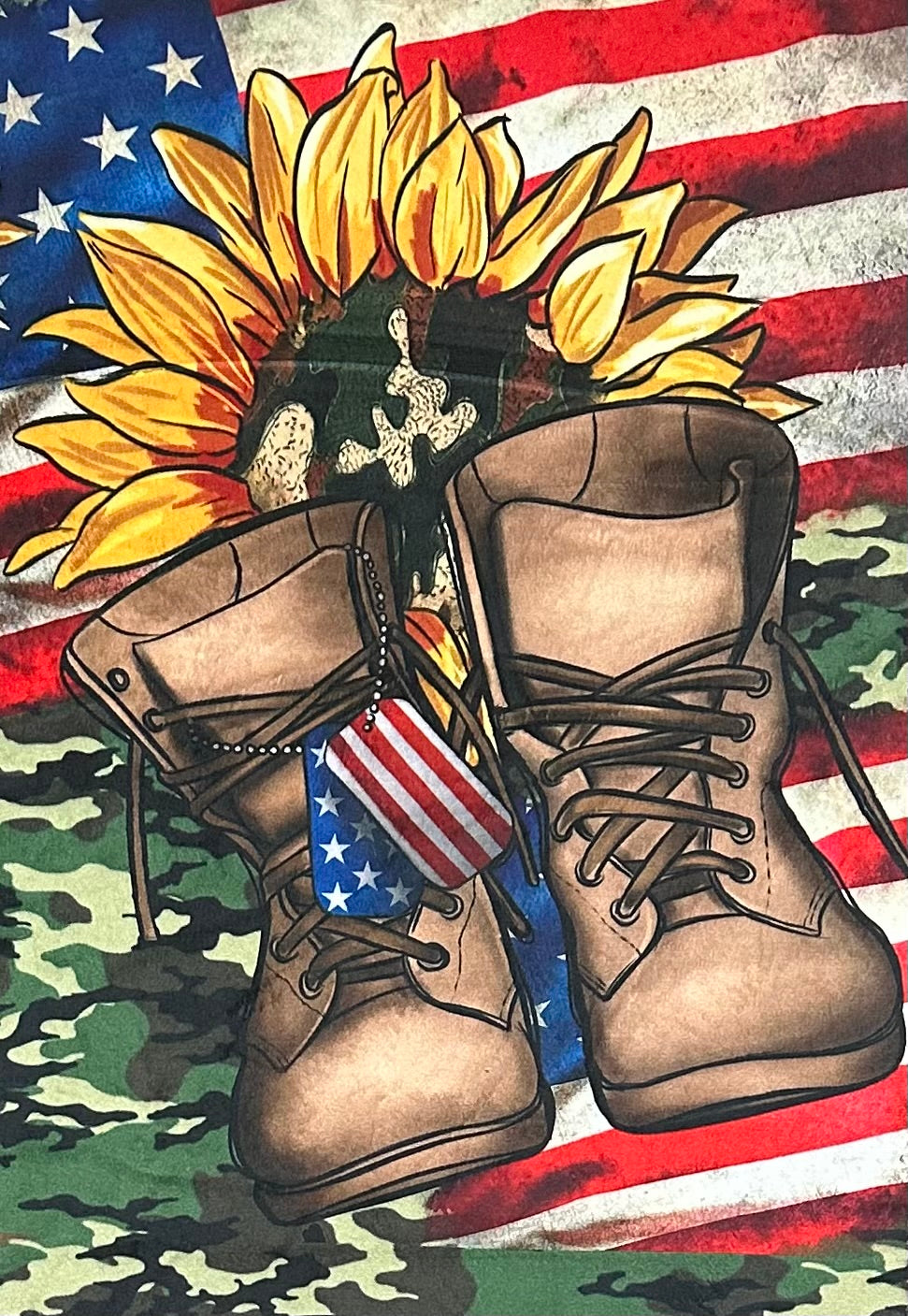 USA Flag With Army Boots on Chestnut Luxe Large 55x79 Minky Blanket