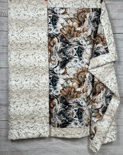 Highland Cow on Snowy Owl Luxe Large 55x79 Minky Blanket