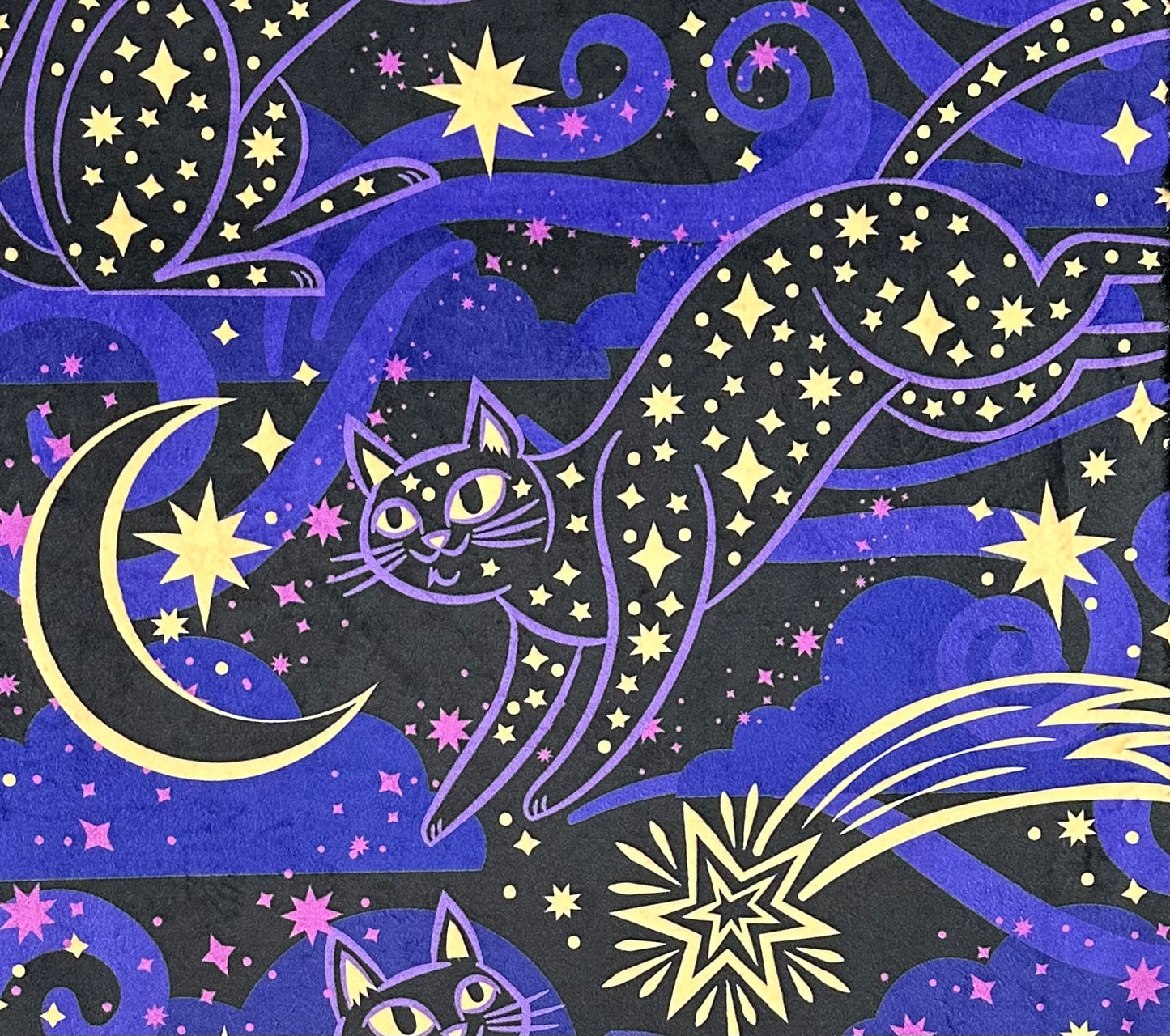Starlight Kitties on Black Luxe Large 55x79 Minky Blanket