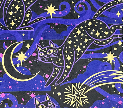 Starlight Kitties on Black Luxe Large 55x79 Minky Blanket