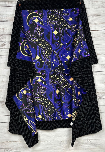 Starlight Kitties on Black Luxe Large 55x79 Minky Blanket