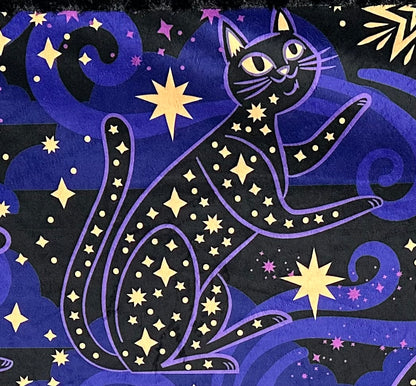 Starlight Kitties on Black Luxe Large 55x79 Minky Blanket
