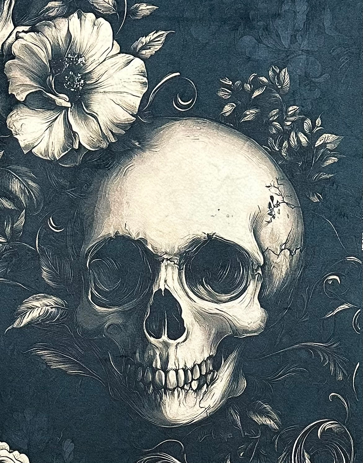 Gothic Skulls and Flowers on Sand Shell Luxe Large 55x79 Minky Blanket