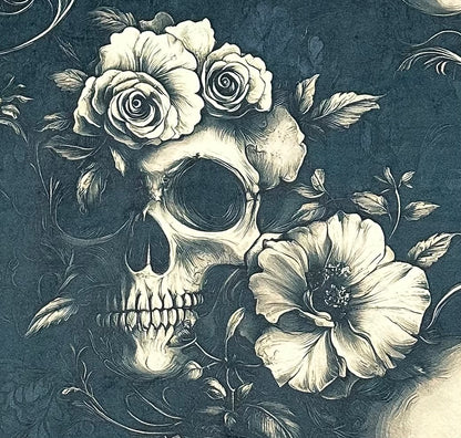 Gothic Skulls and Flowers on Sand Shell Luxe Large 55x79 Minky Blanket