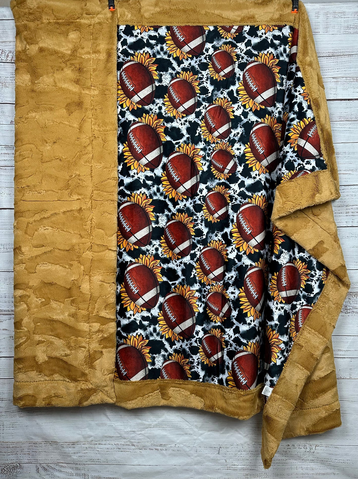 Football and Sunflowers on Golden Luxe Large 55x79 Minky Blanket