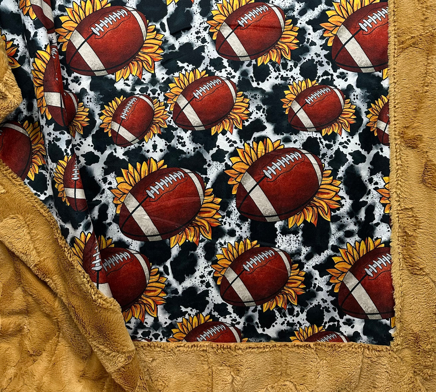 Football and Sunflowers on Golden Luxe Large 55x79 Minky Blanket