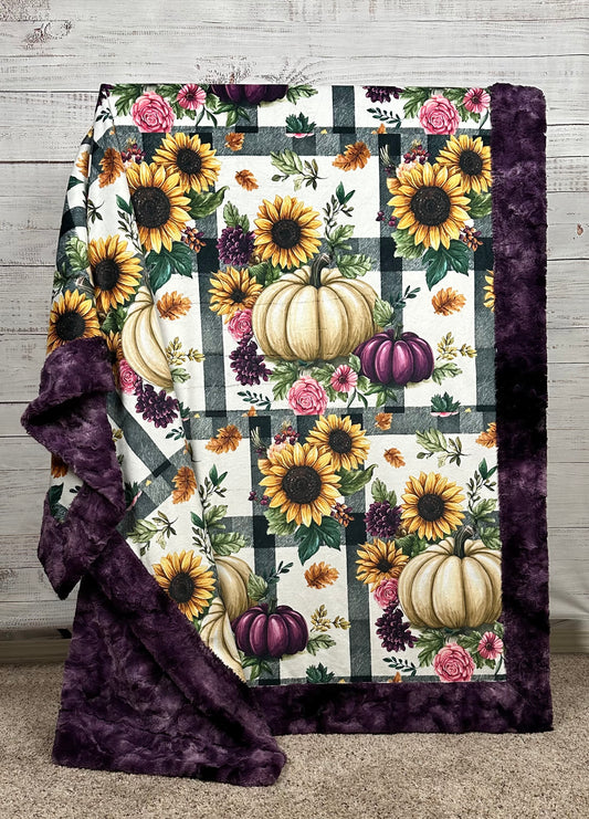 Fall Pumpkin Patch on Plum Luxe Large 55x79 Minky Blanket