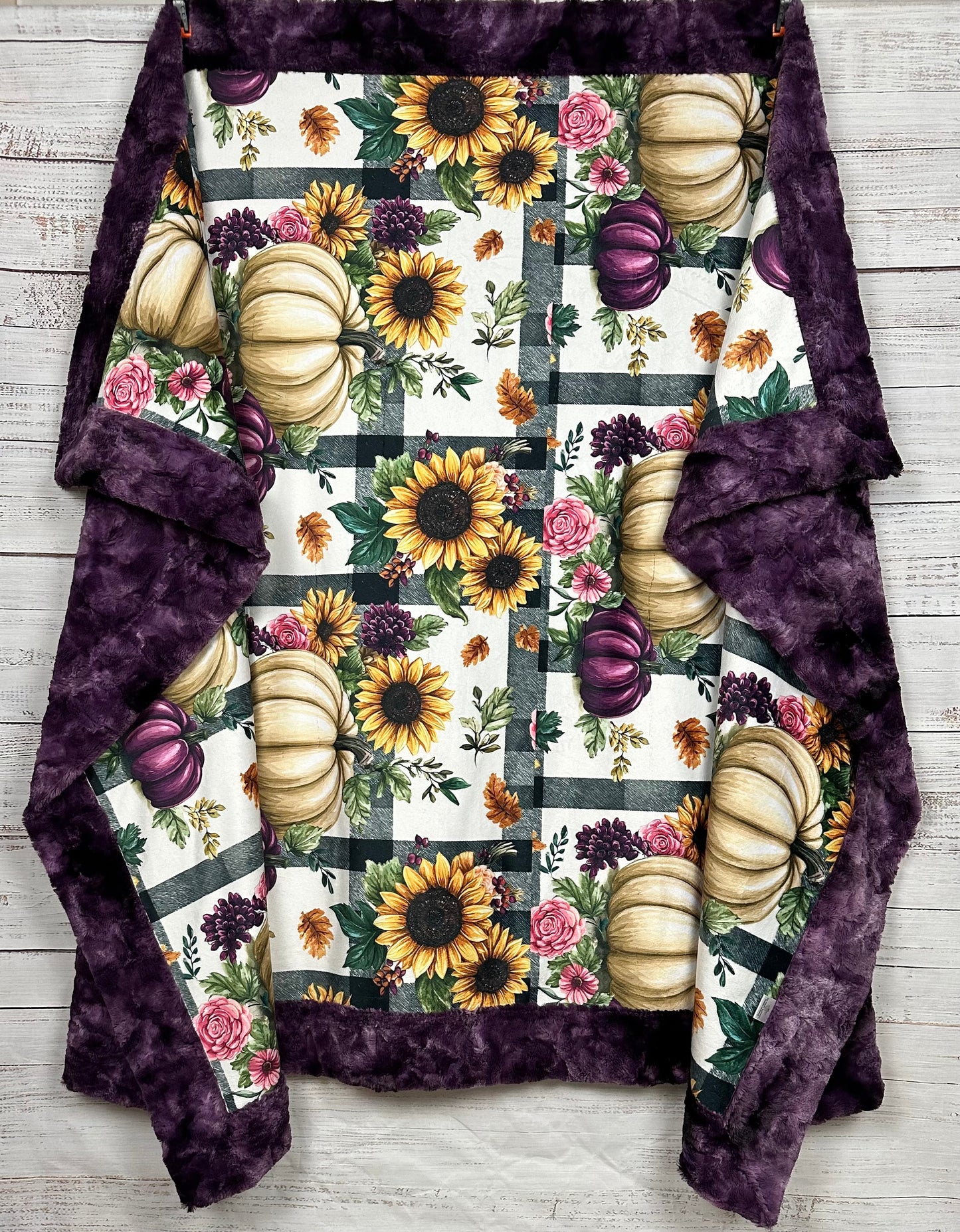 Fall Pumpkin Patch on Plum Luxe Large 55x79 Minky Blanket