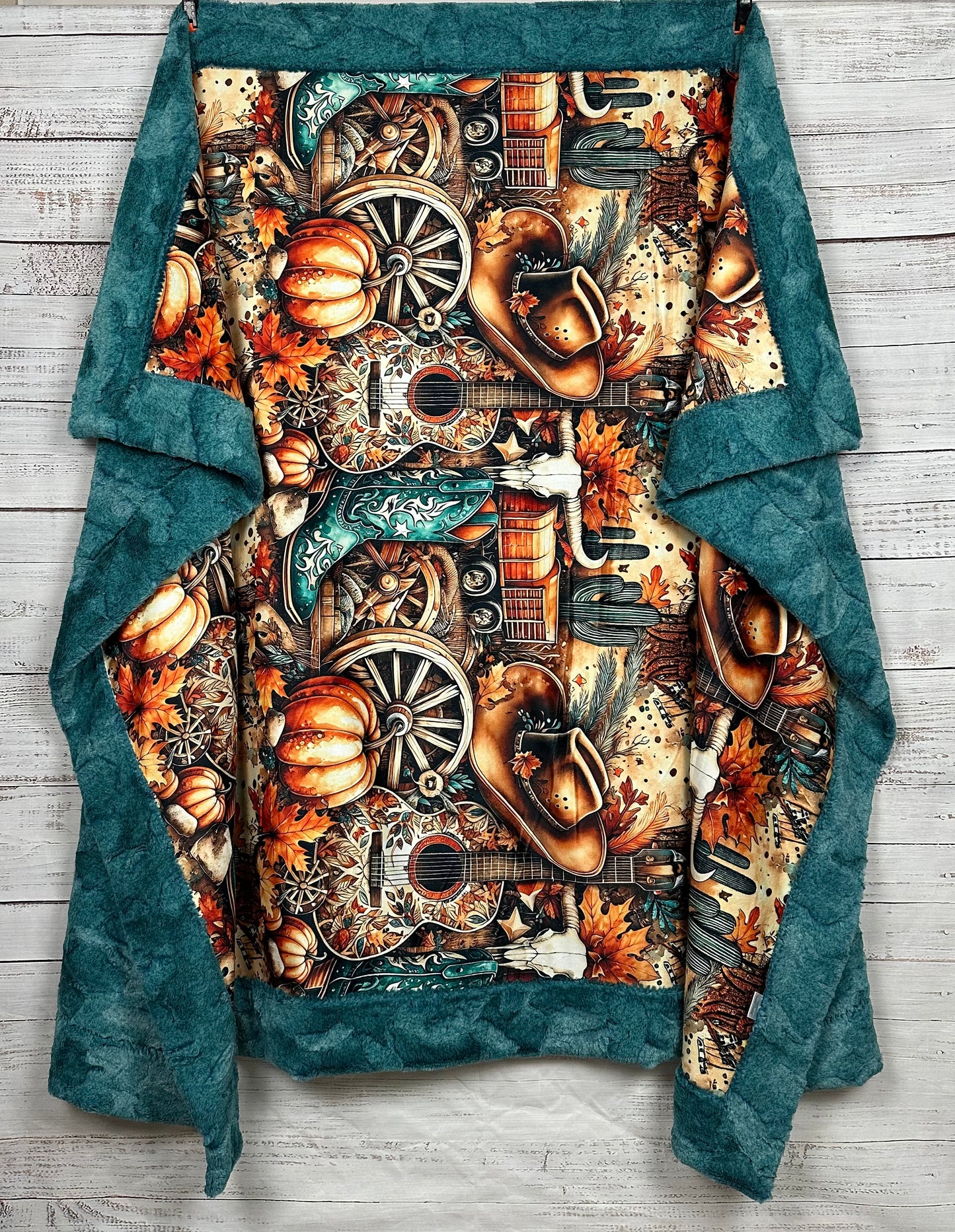 Rustic Western Guitar on Lagoon Luxe Large 55x79 Minky Blanket