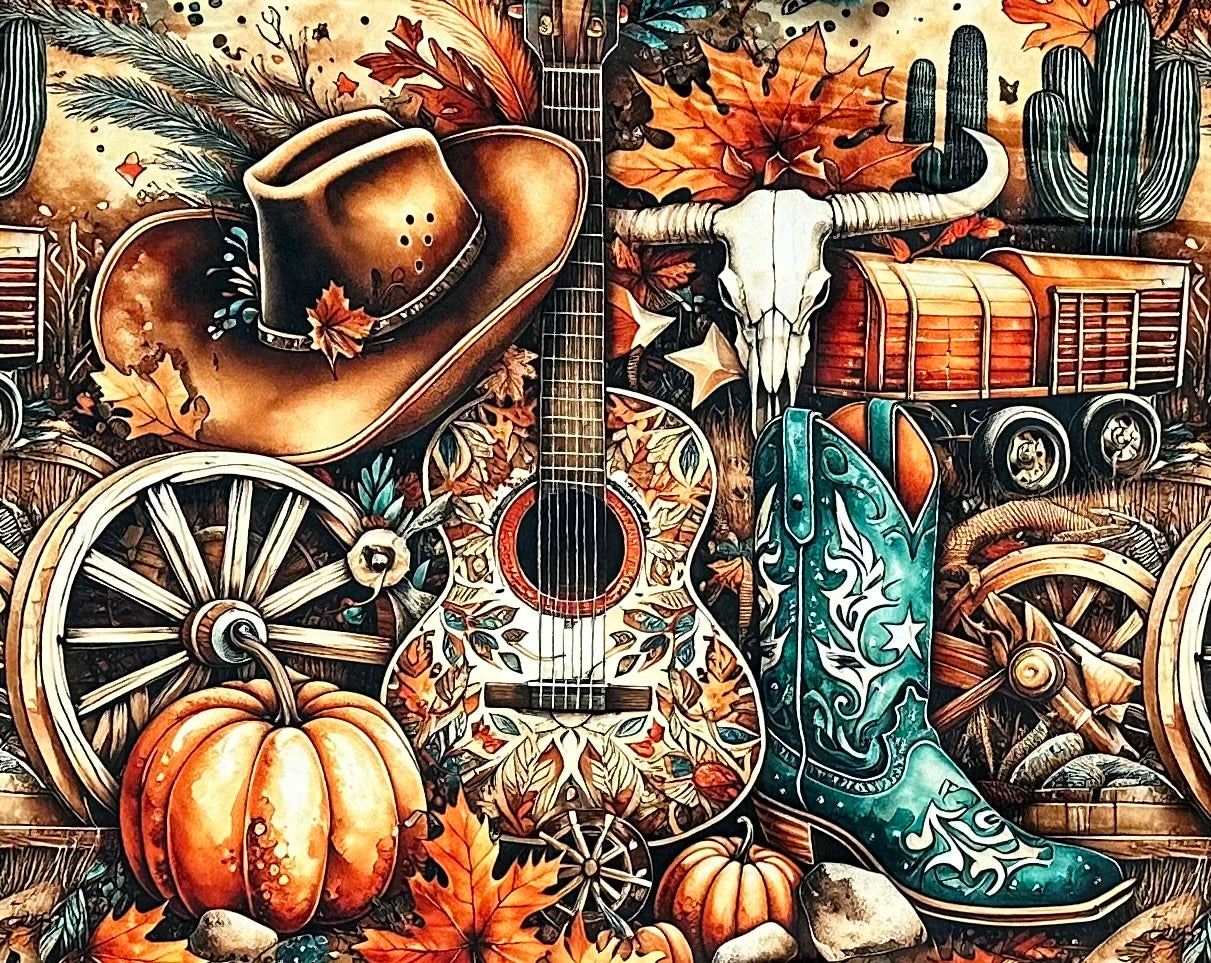 Rustic Western Guitar on Lagoon Luxe Large 55x79 Minky Blanket