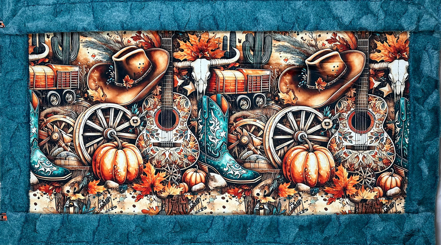 Rustic Western Guitar on Lagoon Luxe Large 55x79 Minky Blanket