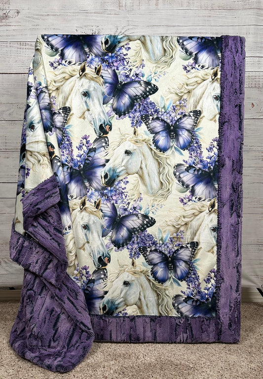 Bougee Western Coquette Horse Floral on Crown Jewel Luxe Large 55x79 Minky Blanket