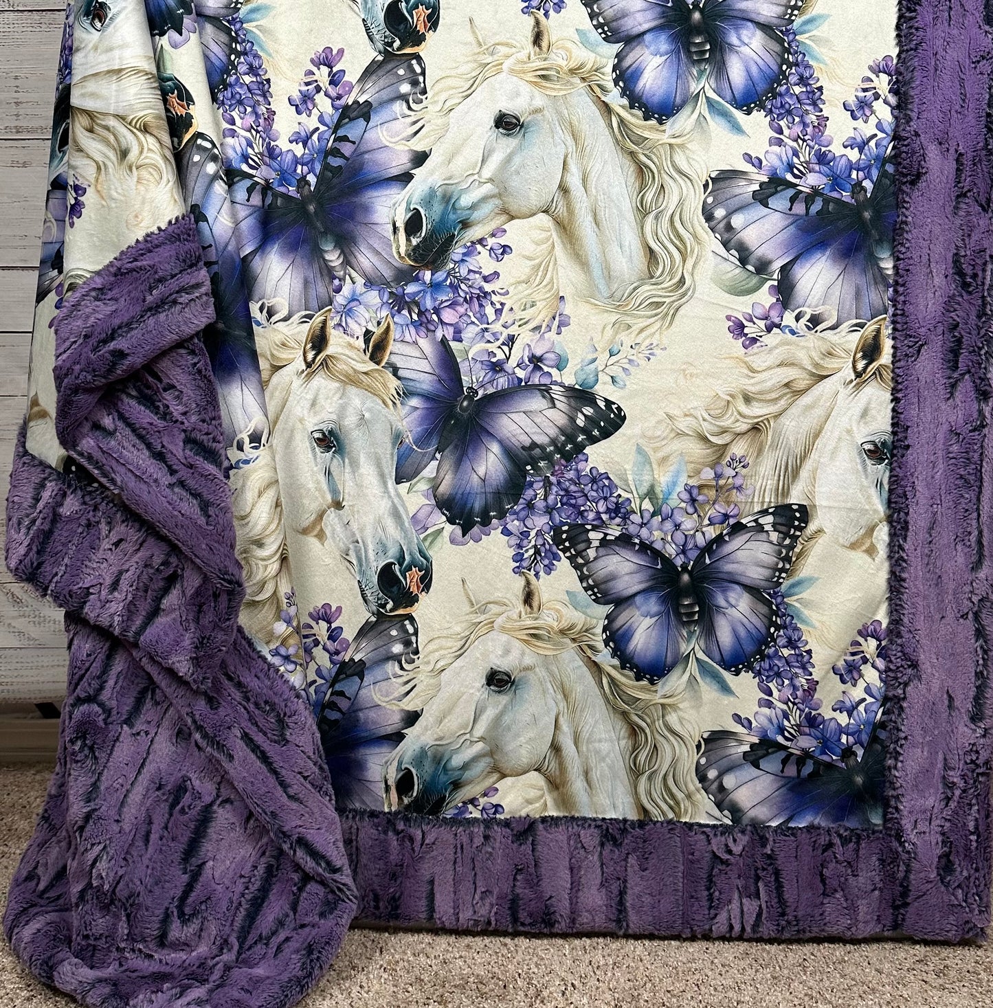 Bougee Western Coquette Horse Floral on Crown Jewel Luxe Large 55x79 Minky Blanket