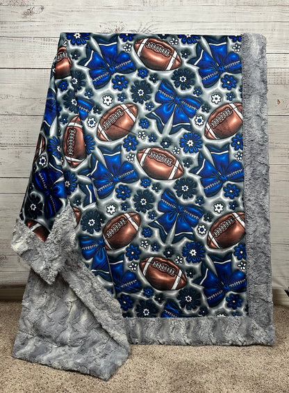 Coquette Football on Silver Luxe Large 55x79 Minky Blanket