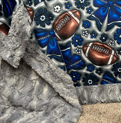 Coquette Football on Silver Luxe Large 55x79 Minky Blanket