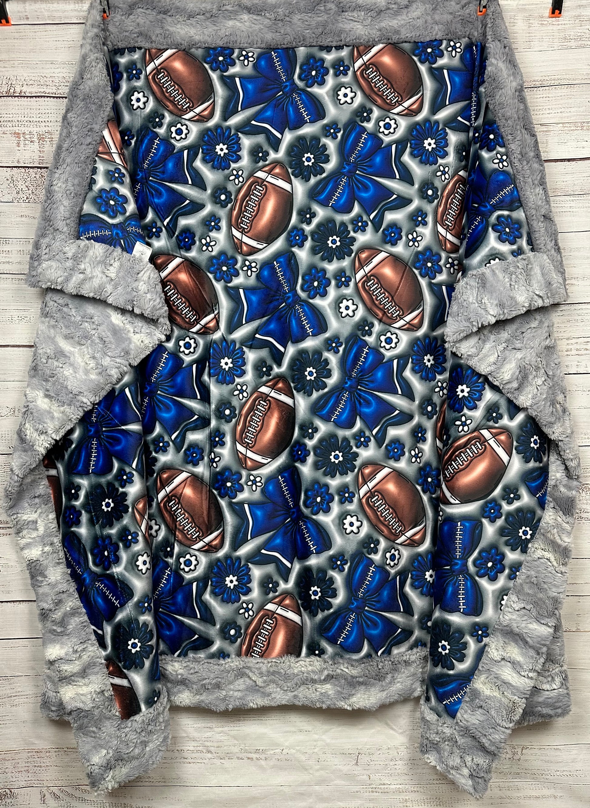 Coquette Football on Silver Luxe Large 55x79 Minky Blanket