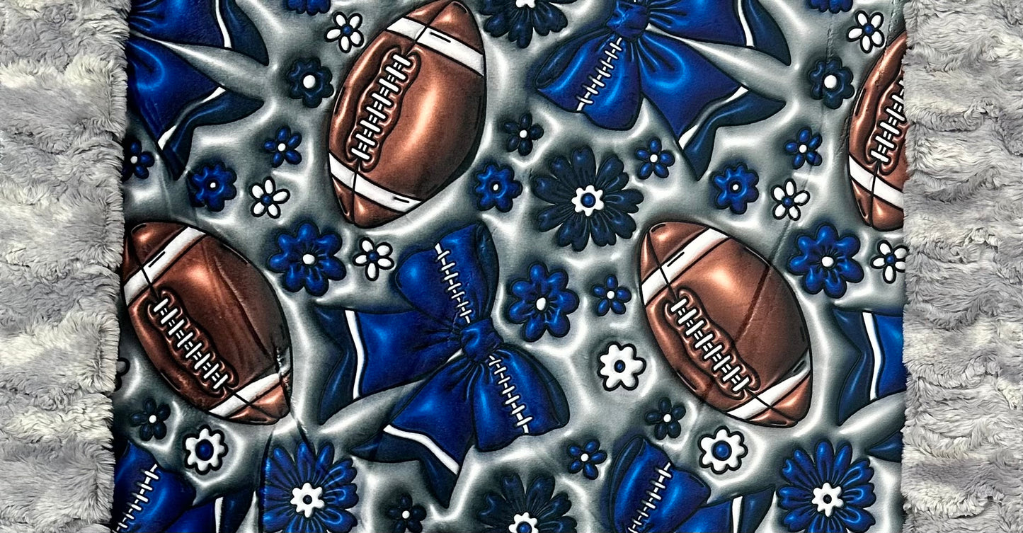 Coquette Football on Silver Luxe Large 55x79 Minky Blanket
