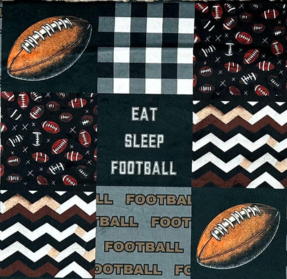 Eat, Sleep, Football Patchwork on Taupe Luxe Large 57x79 Minky Blanket