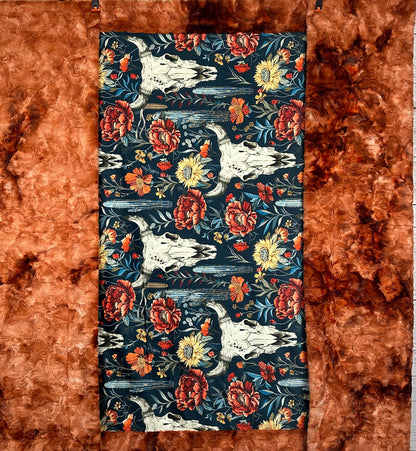 Boho Western Skull Floral on Ginger Luxe Large Minky Blanket 55x79