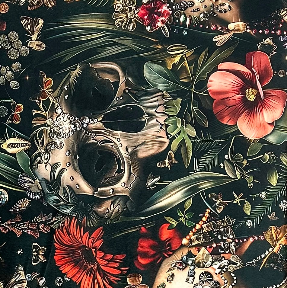 Gothic Skulls and Flowers on Ginger Luxe Large Minky Blanket 55x79