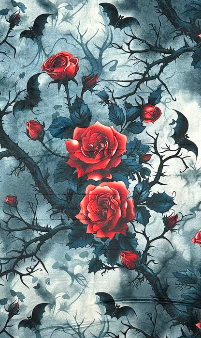 Bats and Roses on Red Luxe Large 55x79 Minky Blanket