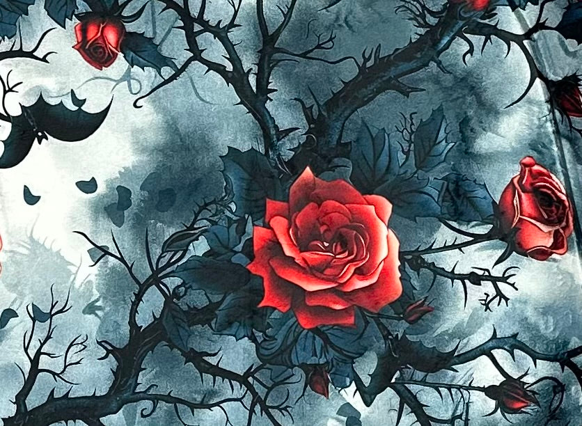 Bats and Roses on Red Luxe Large 55x79 Minky Blanket