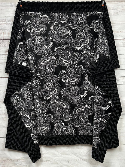 Paisley Black on Black Luxe Large 54x82 Minky Blanket