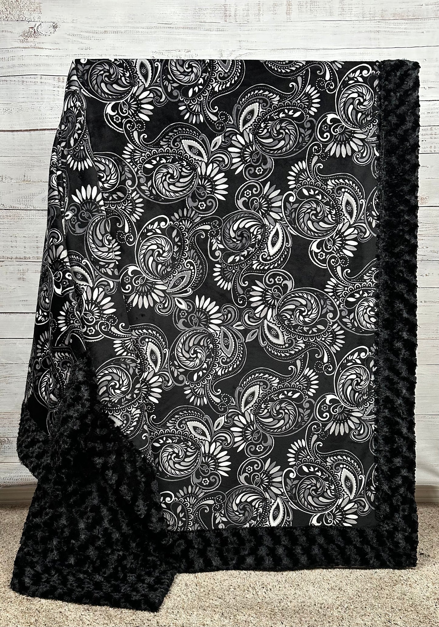 Paisley Black on Black Luxe Large 54x82 Minky Blanket