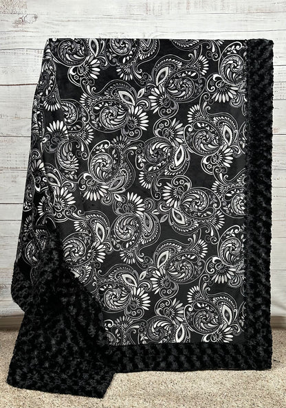 Paisley Black on Black Luxe Large 54x82 Minky Blanket