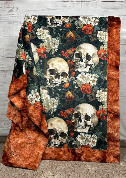 Blooming Skull Garden on Ginger Luxe Large 54x79 Minky Blanket