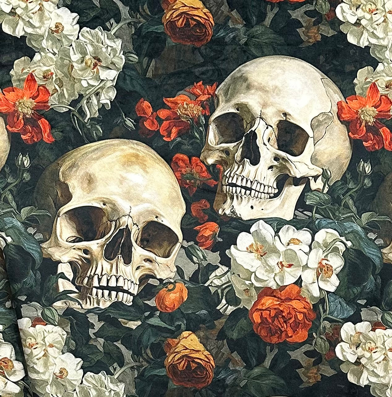 Blooming Skull Garden on Ginger Luxe Large 54x79 Minky Blanket
