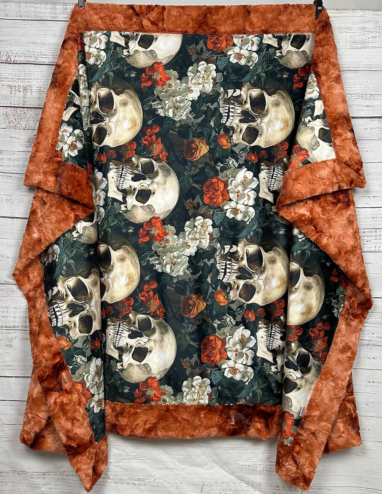 Blooming Skull Garden on Ginger Luxe Large 54x79 Minky Blanket
