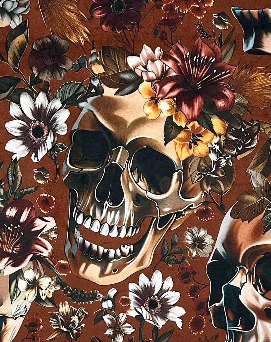 Gothic Fall Skulls and Flowers on Natural Luxe Large 54x79 Minky Blanket