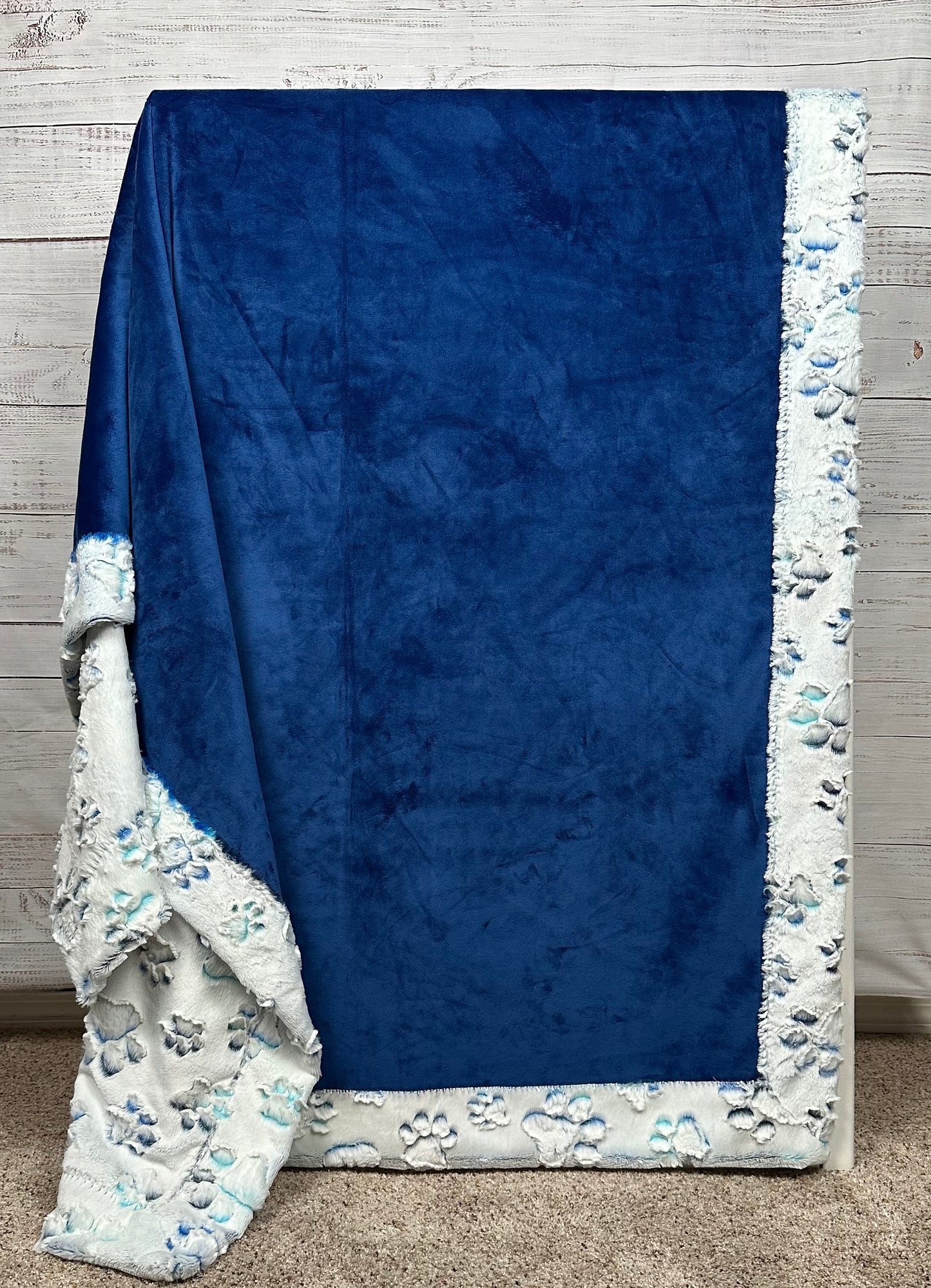 Nautical Blue Prism Paws and Solid Cuddle Large Blanket 53x79