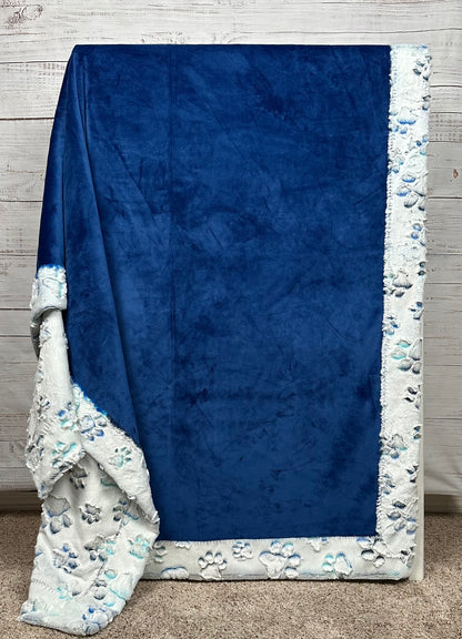 Nautical Blue Prism Paws and Solid Cuddle Large Blanket 53x79