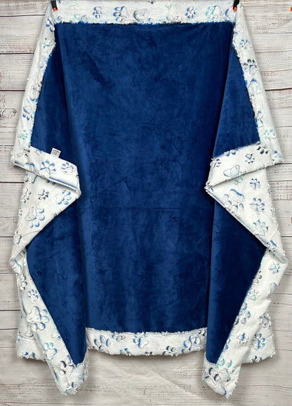 Nautical Blue Prism Paws and Solid Cuddle Large Blanket 53x79