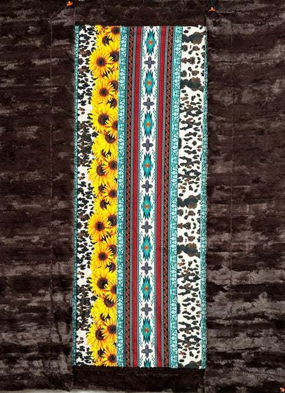 New Mexico Sunflowers on Brown Luxe Large 57x80 Minky Blanket