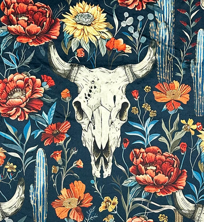 Boho Western Skull Floral on Golden Luxe Large 55x79 Minky Blanket
