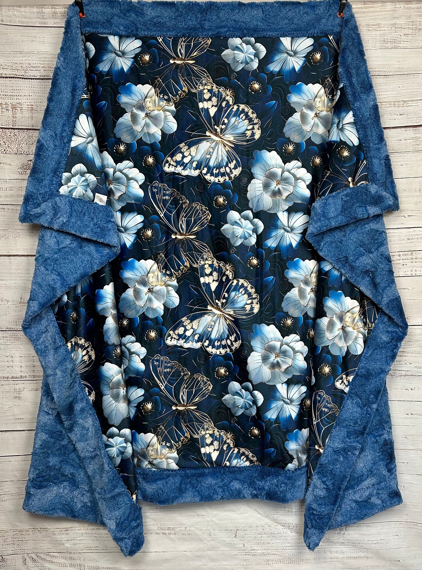 3D Butterflies on Blue Luxe Large 56x79 Minky Blanket