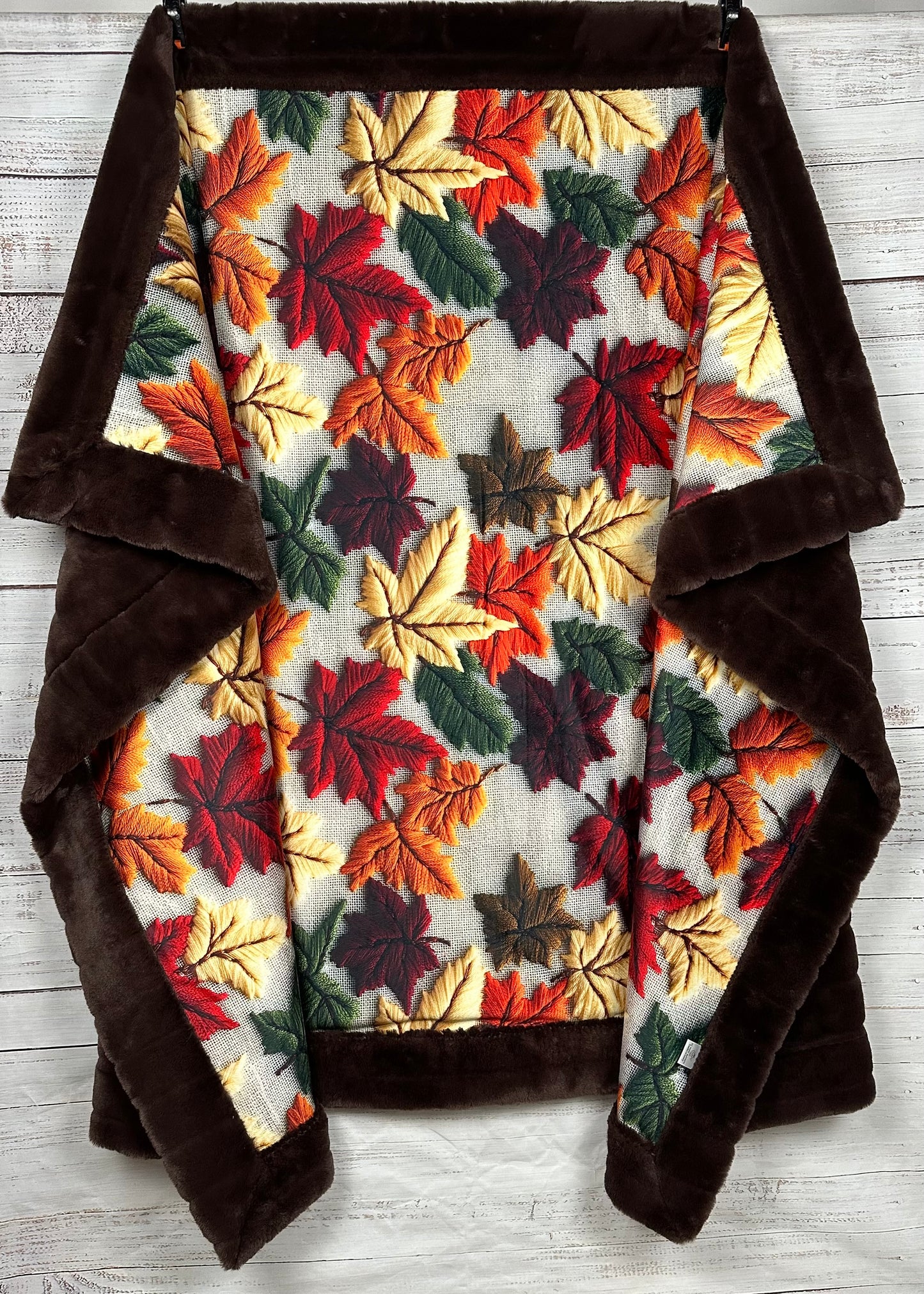 Autumn Leaves on Brown Luxe Large 55x79 Minky Blanket
