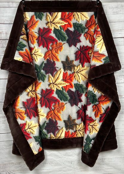 Autumn Leaves on Brown Luxe Large 55x79 Minky Blanket