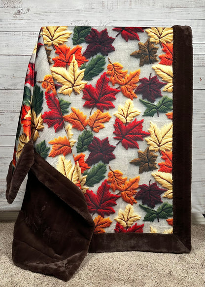 Autumn Leaves on Brown Luxe Large 55x79 Minky Blanket