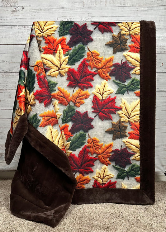 Autumn Leaves on Brown Luxe Large 55x79 Minky Blanket