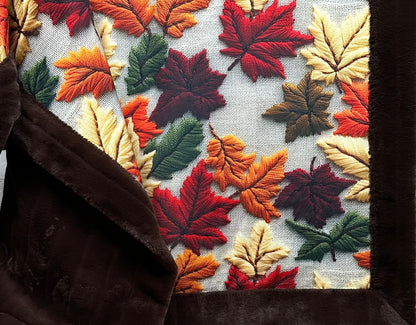 Autumn Leaves on Brown Luxe Large 55x79 Minky Blanket