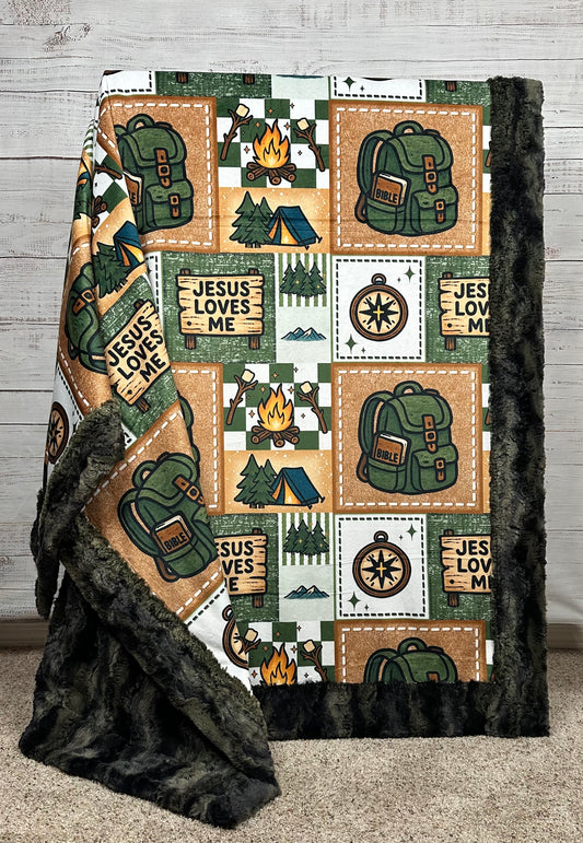 Jesus Loves Me on Camo Luxe Large 55x79 Minky Blanket