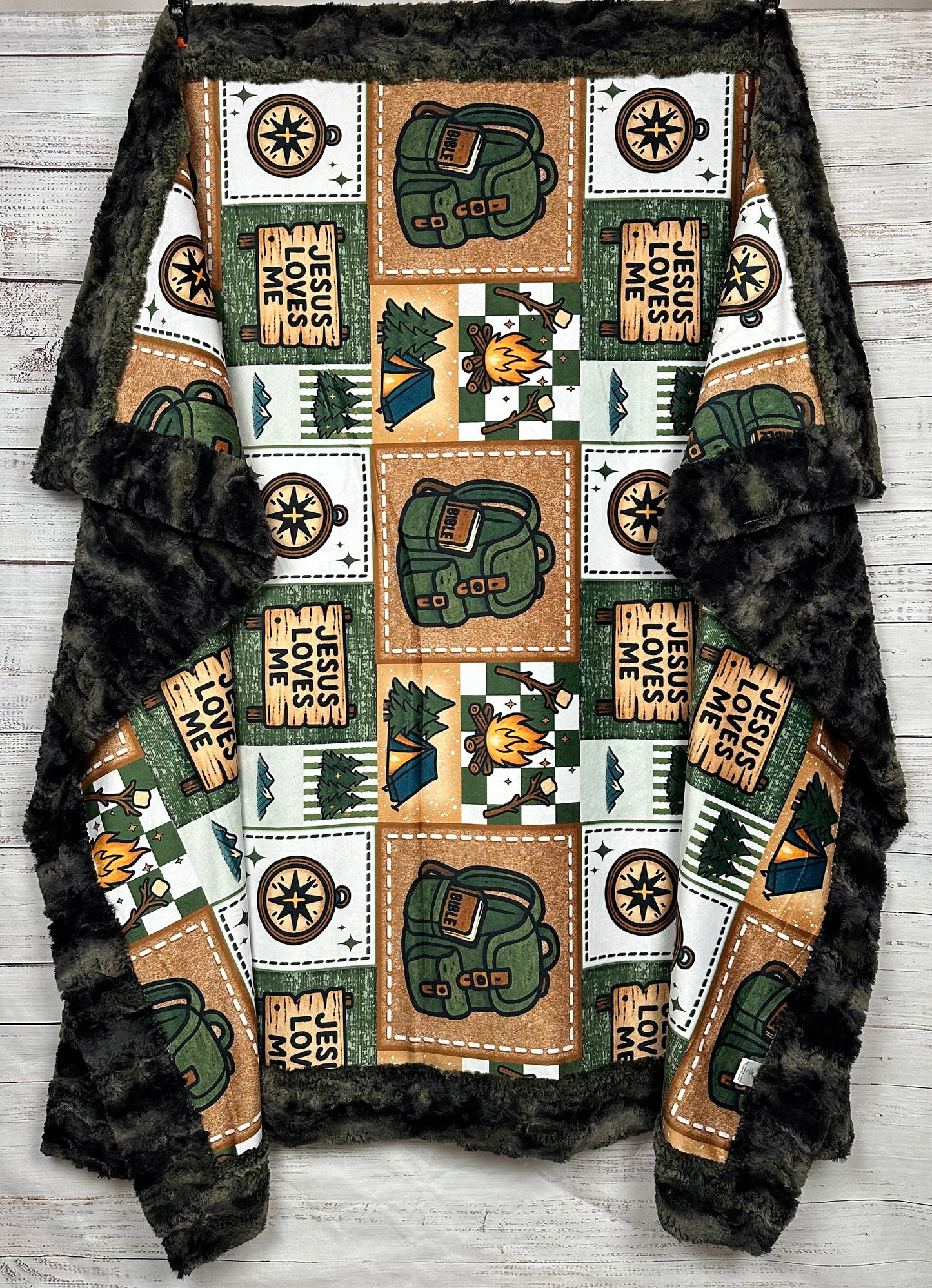Jesus Loves Me on Camo Luxe Large 55x79 Minky Blanket